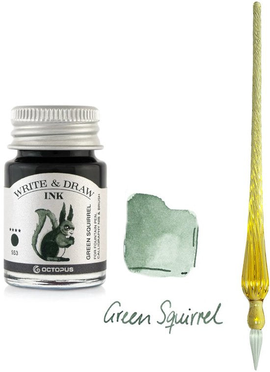 Glazen dip pen set Oranje - Potje Octopus inkt green aquirrel