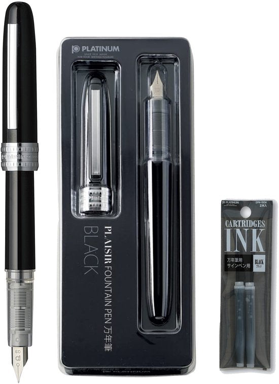 Platinum Japan - Plaisir Fountain Pen - Medium - Vulpen - Zwart - penpunt: Medium 05 - Met extra vullingen Zwart