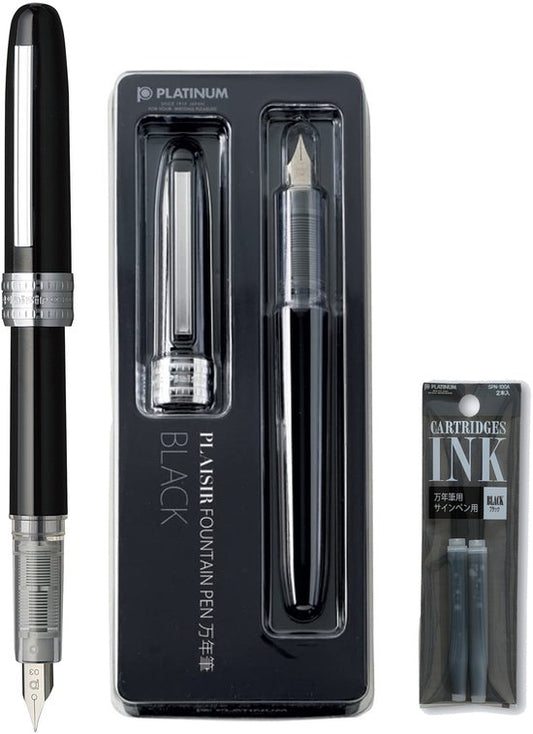 Platinum Japan - Plaisir Fountain Pen - FIJN - Vulpen - Zwart - penpunt: fijn 03 - Met extra navullingen Zwart