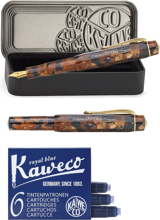 Kaweco - ART SPORT VULPEN - Hickory Brown - bruin-zwart- Breed - Met extra doosje blauwe vullingen