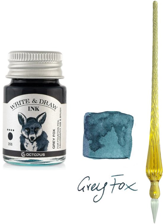Glazen dip pen set Oranje - Potje Octopus inkt grey fox