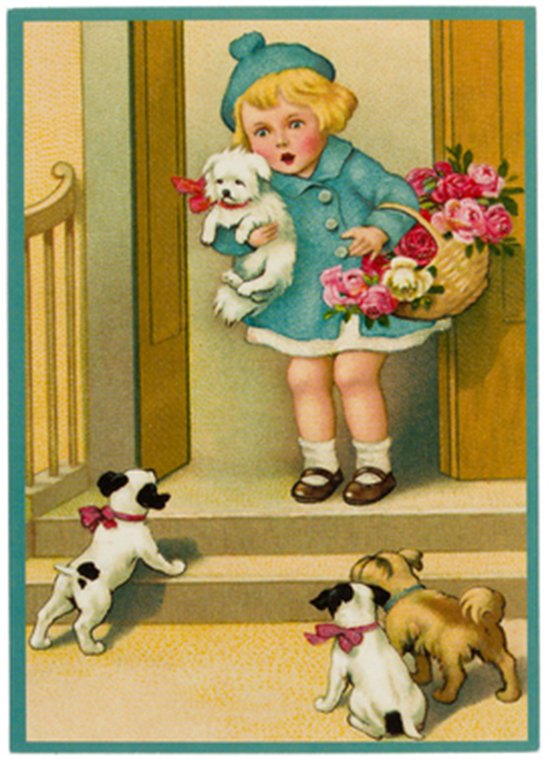 Nostalgische kaarten - 4 stuks - Klassieke Vintage afbeeldingen - nostalgische ansichtkaarten - prentbriefkaart - dieren - kinderen - Feestelijk - verjaardag -Oude Brocante briefkaarten