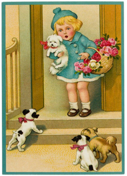 Nostalgische kaarten - 4 stuks - Klassieke Vintage afbeeldingen - nostalgische ansichtkaarten - prentbriefkaart - dieren - kinderen - Feestelijk - verjaardag -Oude Brocante briefkaarten