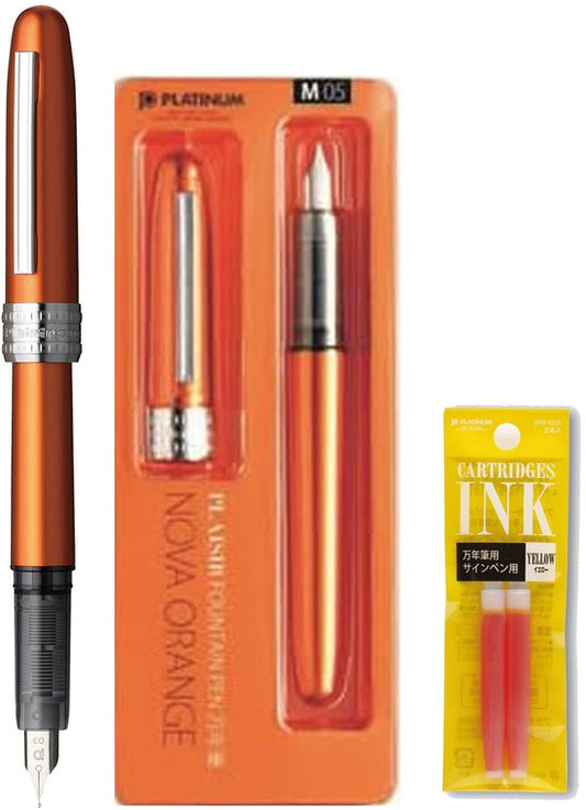 Platinum Japan - Plaisir Fountain Pen - Medium - Vulpen - Oranje - penpunt: Medium 05 - Met extra vullingen Oranje