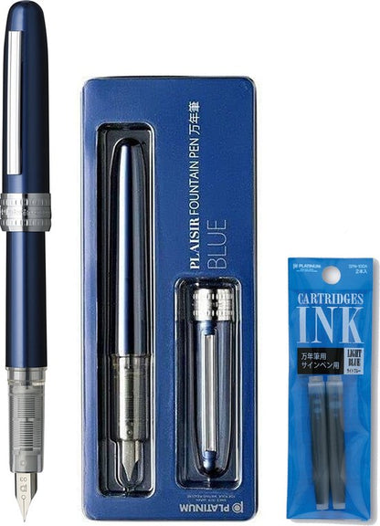 Platinum Japan - Plaisir Fountain Pen - Medium - Vulpen - Blauw - penpunt: Medium 05 - Met extra vullingen Lichtblauw