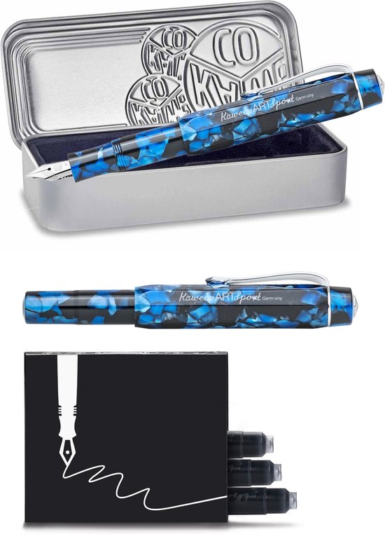 Kaweco - ART SPORT VULPEN - Pebble Blue - zwart-blauw - Extra Breed - Met extra doosje zwarte vullingen