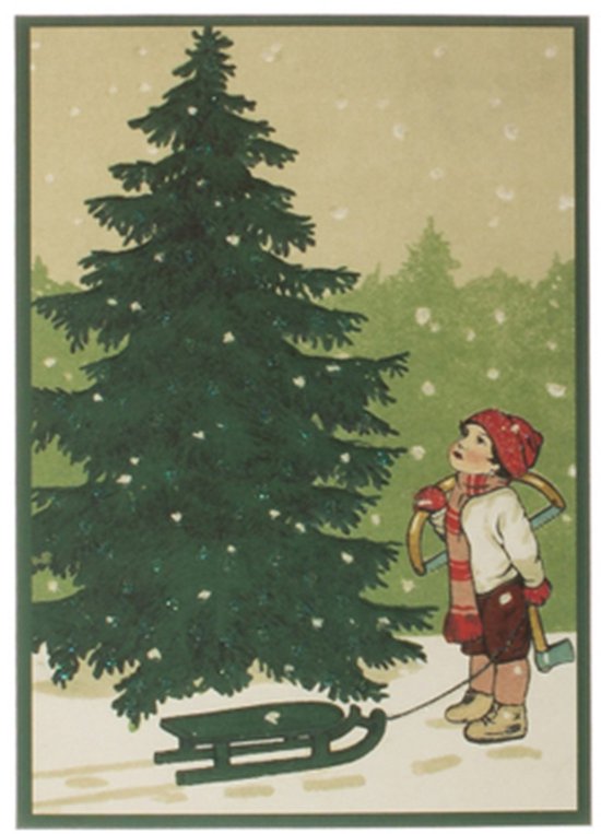 Nostalgische kerstkaarten - 4 stuks - Klassieke Vintage afbeeldingen - Winter - Sneeuw - Feestelijk - Jaarwisseling - Oude Brocante kerstkaarten 15X10,5 en 14X9