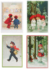 Nostalgische kerstkaarten - 4 stuks - Klassieke Vintage afbeeldingen - Winter - Sneeuw - Feestelijk - Jaarwisseling - Oude Brocante kerstkaarten 15X10,5 en 14X9