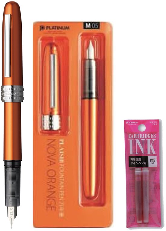 Platinum Japan - Plaisir Fountain Pen - FIJN - Vulpen - Oranje - penpunt: fijn 03 - Met extra navullingen Roze