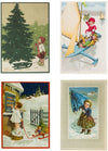 Nostalgische kerstkaarten - 4 stuks - Klassieke Vintage afbeeldingen - Winter - Sneeuw - Feestelijk - Jaarwisseling - Oude Brocante kerstkaarten 15X10,5 en 14X9