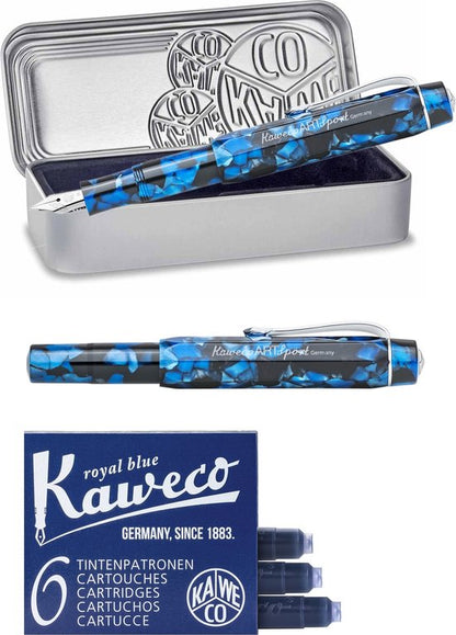 Kaweco - ART SPORT VULPEN - Pebble Blue - zwart-blauw - Medium - Met extra doosje blauwe vullingen