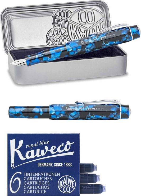 Kaweco - ART SPORT VULPEN - Pebble Blue - zwart-blauw - Extra Fine - Met extra doosje blauwe vullingen