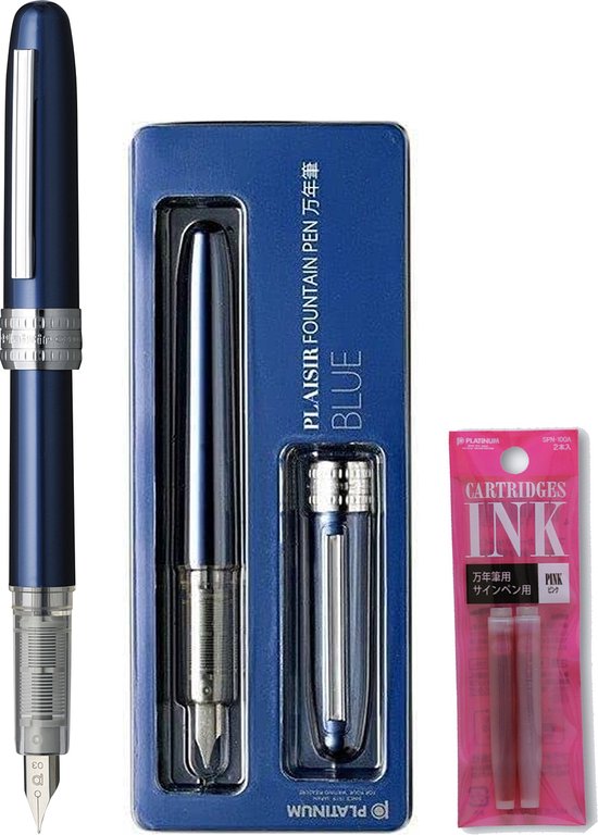 Platinum Japan - Plaisir Fountain Pen - FIJN - Vulpen - Blauw - penpunt: fijn 03 - Met extra navullingen Roze