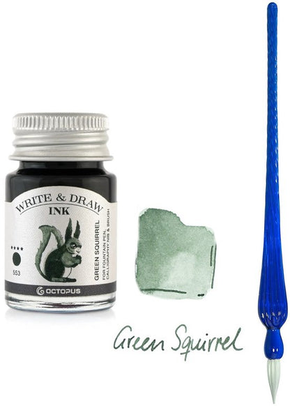 Glazen dip pen set Blauw - Potje Octopus inkt green aquirrel