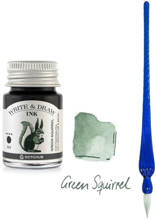 Glazen dip pen set Blauw - Potje Octopus inkt green aquirrel