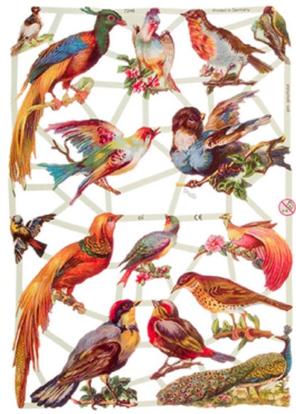 Poëzieplaatjes - 6 vellen - plaatjes - hobby - creatief - decoupage - knutselen - scrapboek - met VOGELS - BLOEMEN - VLINDERS - KONIJNEN
