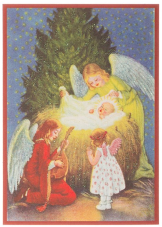 Nostalgische kerstkaarten - 4 stuks - Klassieke Vintage afbeeldingen - Winter - Sneeuw - Feestelijk - Jaarwisseling - Oude Brocante kerstkaarten 15X10,5 en 14X9