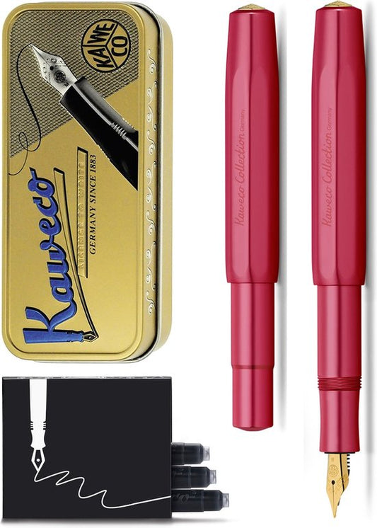 Kaweco Cadeauset - Vulpen - ALUMINIUM SPORT - Sport Aluminium Ruby Red - Fine - Vintage blikje - Extra Doosje Vullingen