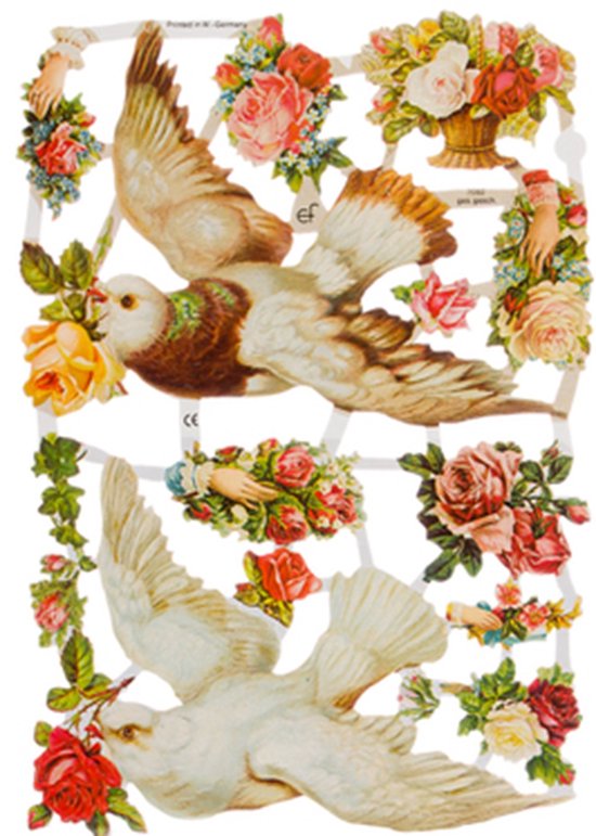 Poëzieplaatjes - 6 vellen - plaatjes - hobby - creatief - decoupage - knutselen - scrapboek met Vogels - Honden - Bloemen - Vlinders
