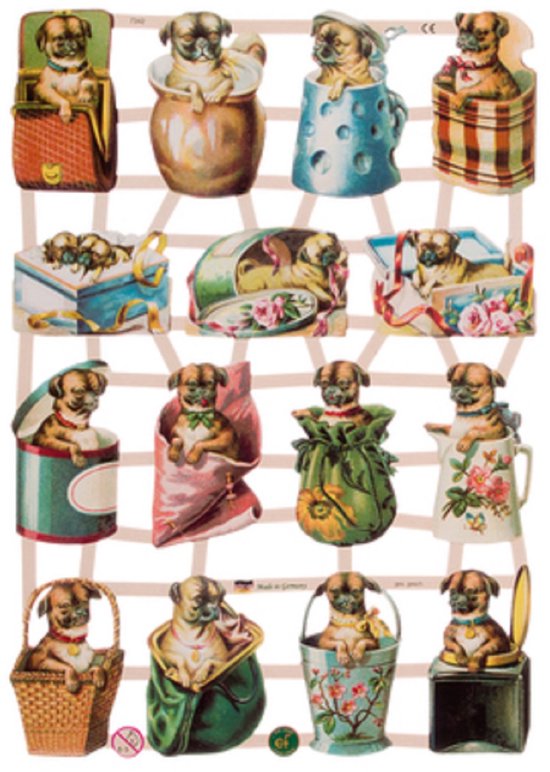 Poëzieplaatjes - 6 vellen - plaatjes - hobby - creatief - decoupage - knutselen - scrapboek - met VOGELS - VLINDERS - BLOEMEN - HONDJES