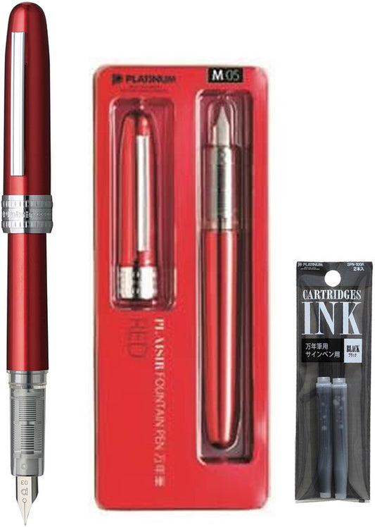 Platinum Japan - Plaisir Fountain Pen - FIJN - Vulpen - Rood - penpunt: fijn 03 - Met extra navullingen Zwart