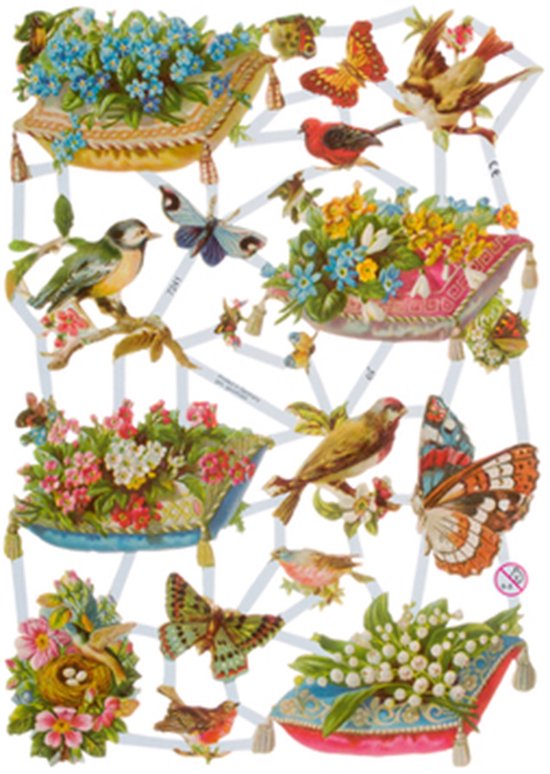 Poëzieplaatjes - 6 vellen - plaatjes - hobby - creatief - decoupage - knutselen - scrapboek - met VOGELS - VLINDERS - BLOEMEN - HONDJES