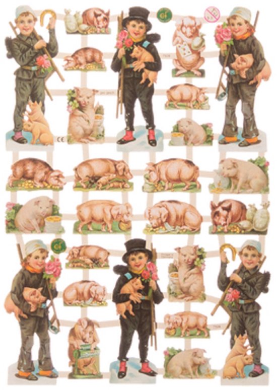 Poëzieplaatjes - 6 vellen - plaatjes - hobby - creatief - decoupage - knutselen - scrapboek - met KATTEN - BOERDERIJDIEREN - BLOEMEN - VARKENTJES - HONDEN - VOGELS