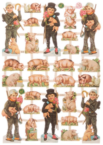 Poëzieplaatjes - 6 vellen - plaatjes - hobby - creatief - decoupage - knutselen - scrapboek - met KATTEN - BOERDERIJDIEREN - BLOEMEN - VARKENTJES - HONDEN - VOGELS