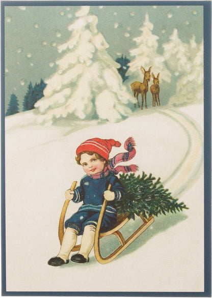 Nostalgische kerstkaarten - 8 stuks - Klassieke Vintage afbeeldingen - Winter - Sneeuw - Feestelijk - Jaarwisseling - Oude Brocante kerstkaarten