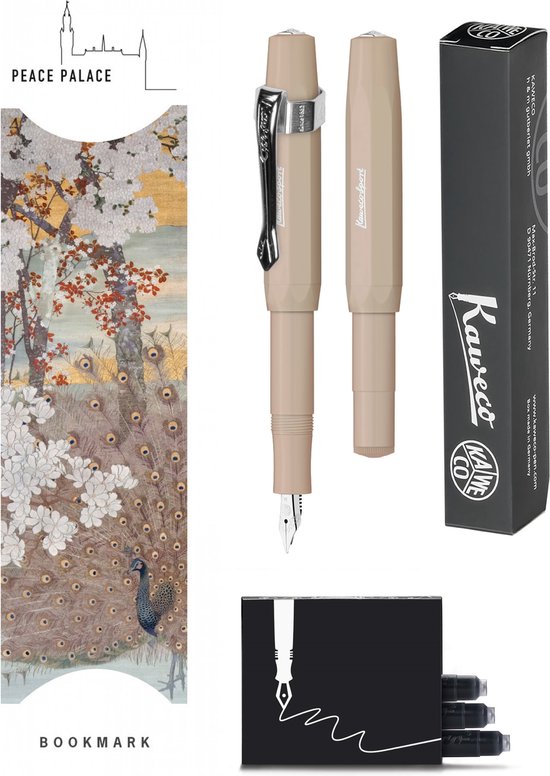 Kaweco - Vulpenset - 4delig - Vulpen Sport Skyline Macchiato Fountain Pen - Medium - Nostalgic Octagonal Clip Chrome - Doosje zwarte vullingen - Bekking & Blitz Boekenlegger -nr14