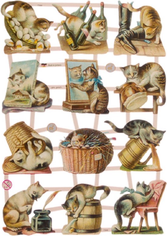 Poëzieplaatjes - Serie G - 6 vellen - plaatjes - hobby - creatief - decoupage - knutselen - scrapboek met Katten - Vlinders - Bloemen - Honden