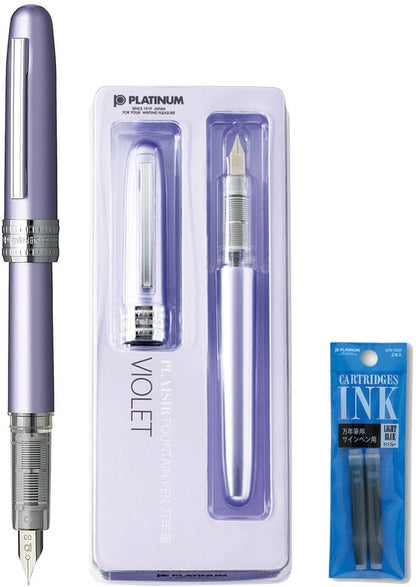 Platinum Japan - Plaisir Fountain Pen - FIJN - Vulpen - Lila - penpunt: fijn 03 - Met extra navullingen Lichtblauw