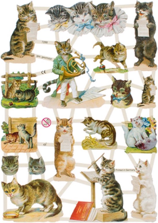 Poëzieplaatjes - Serie L - 6 vellen - plaatjes - hobby - creatief - decoupage - knutselen - scrapboek met katten - vlinders - boerderijdieren - uilen - bloemen - engelen