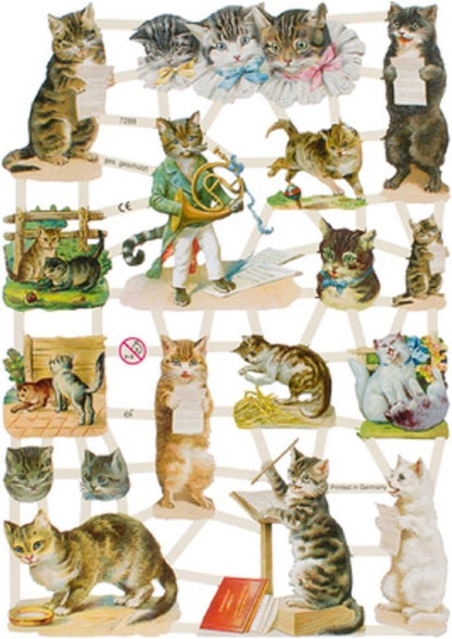 Poëzieplaatjes - Serie L - 6 vellen - plaatjes - hobby - creatief - decoupage - knutselen - scrapboek met katten - vlinders - boerderijdieren - uilen - bloemen - engelen
