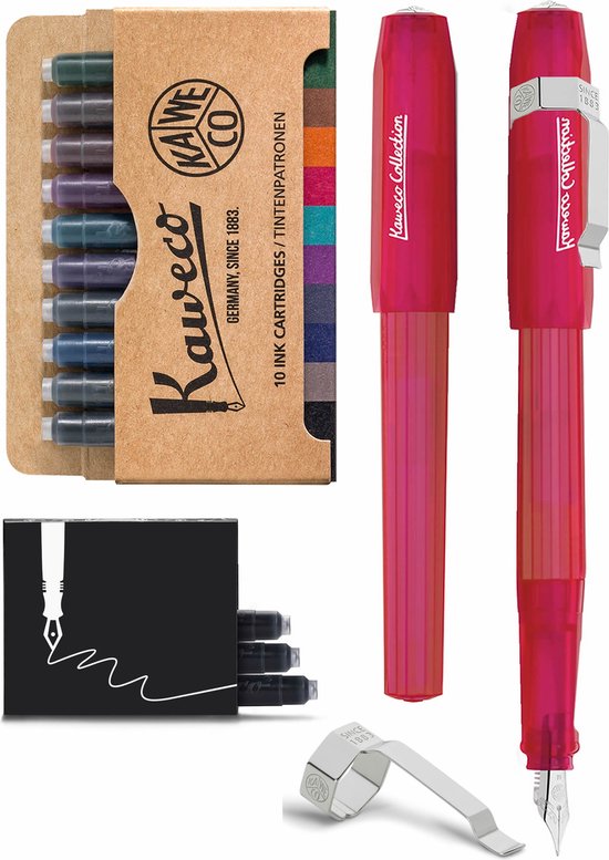 Kaweco - Vulpen Perkeo INFRARED - FINE - Clip Silver - doosje Gekleurde Vulpenvullingen - doosje zwarte Vulpeninkt