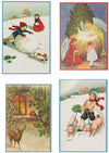 Nostalgische kerstkaarten - 4 stuks - Klassieke Vintage afbeeldingen - Winter - Sneeuw - Feestelijk - Jaarwisseling - Oude Brocante kerstkaarten 15X10,5 en 14X9