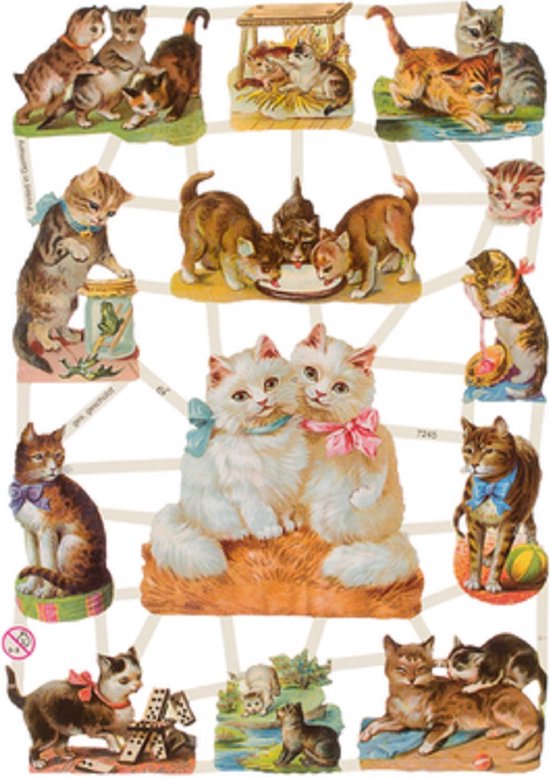 Poëzieplaatjes - 6 vellen - plaatjes - hobby - creatief - decoupage - knutselen - scrapboek met boerderijdieren - katten - vlinders - vogels - bloemen