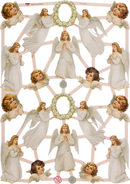 Poëzieplaatjes - 6 vellen - Engelen - Waaiers - Bloemen - Vlinders - Poëziealbum - hobby - creatief - bulletjournaal - vriendenboek - dagboek - decoupage - knutselen - scrapbook