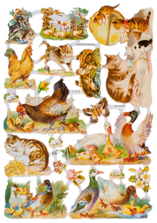 Poëzieplaatjes - 6 vellen - plaatjes - hobby - creatief - decoupage - knutselen - scrapboek - met KATTEN - BOERDERIJDIEREN - BLOEMEN - VARKENTJES - HONDEN - VOGELS