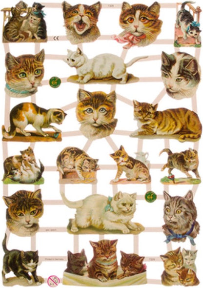 Poëzieplaatjes - 6 vellen - plaatjes - hobby - creatief - decoupage - knutselen - scrapboek met boerderijdieren - katten - vlinders - vogels - bloemen