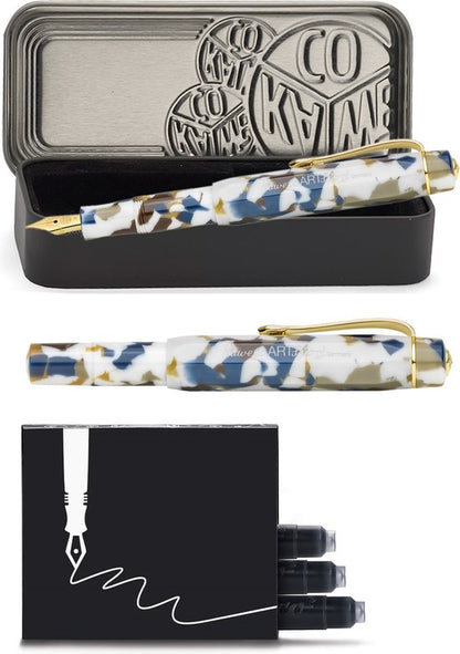 Kaweco - ART SPORT VULPEN - Terrazzo - wit-blauw-goud - Fine - Met extra doosje zwarte vullingen