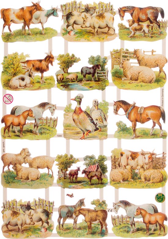 Poëzieplaatjes - 6 vellen - plaatjes - hobby - creatief - decoupage - knutselen - scrapboek - met Vlinders - Honden - Vogels - Konijnen - Boerderijdieren - Bosdieren