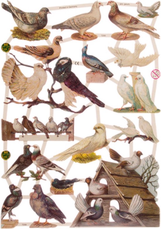 Poëzieplaatjes - 6 vellen - plaatjes - hobby - creatief - decoupage - knutselen - scrapboek met vlinders - boerderijdieren -katten - duiven - waaiers - bloemen