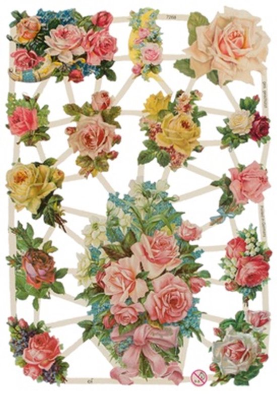 Poëzieplaatjes - 6 vellen - plaatjes - hobby - creatief - decoupage - knutselen - scrapboek met Vogels - Honden - Bloemen - Vlinders