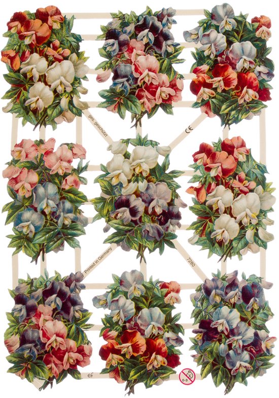 Poëzieplaatjes - 6 vellen - plaatjes - hobby - creatief - decoupage - knutselen - scrapboek - met VOGELS - BLOEMEN - VLINDERS - KONIJNEN