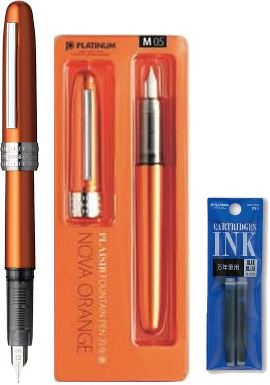 Platinum Japan - Plaisir Fountain Pen - Medium - Vulpen - Oranje - penpunt: Medium 05 - Met extra vullingen Blauw