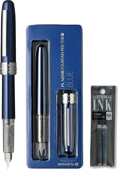Platinum Japan - Plaisir Fountain Pen - FIJN - Vulpen - Blauw - penpunt: fijn 03 - Met extra navullingen Zwart