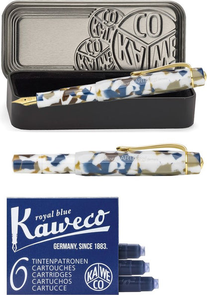Kaweco - ART SPORT VULPEN - Terrazzo - wit-blauw-goud - Fine - Met extra doosje blauwe vullingen