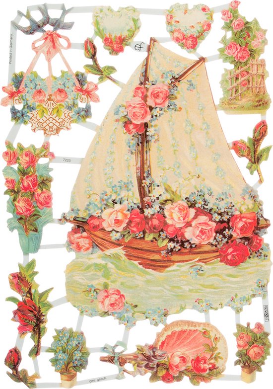 Poëzieplaatjes - Serie 1C - 6 vellen - plaatjes - hobby - creatief - decoupage - knutselen - scrapboek met Engelen - Bloemen - Waaiers