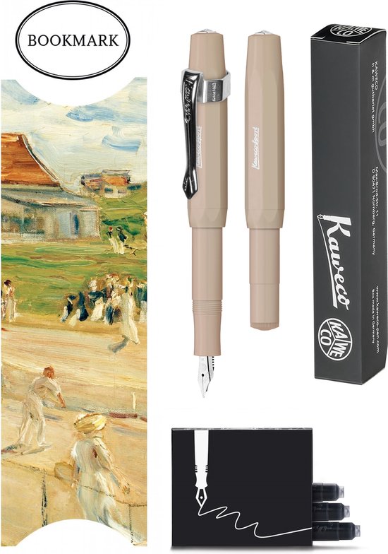 Kaweco - Vulpenset - 4delig - Vulpen Sport Skyline Macchiato Fountain Pen - Extra Fine - Nostalgic Octagonal Clip Chrome - Doosje zwarte vullingen - Bekking & Blitz Boekenlegger -nr12